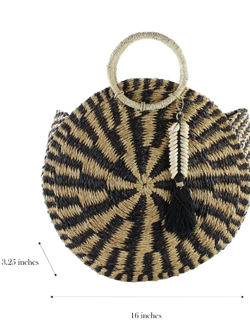NWT Eco Handcraft Bali Round Grass Beach Tote with Seashell Tassel Charm 16